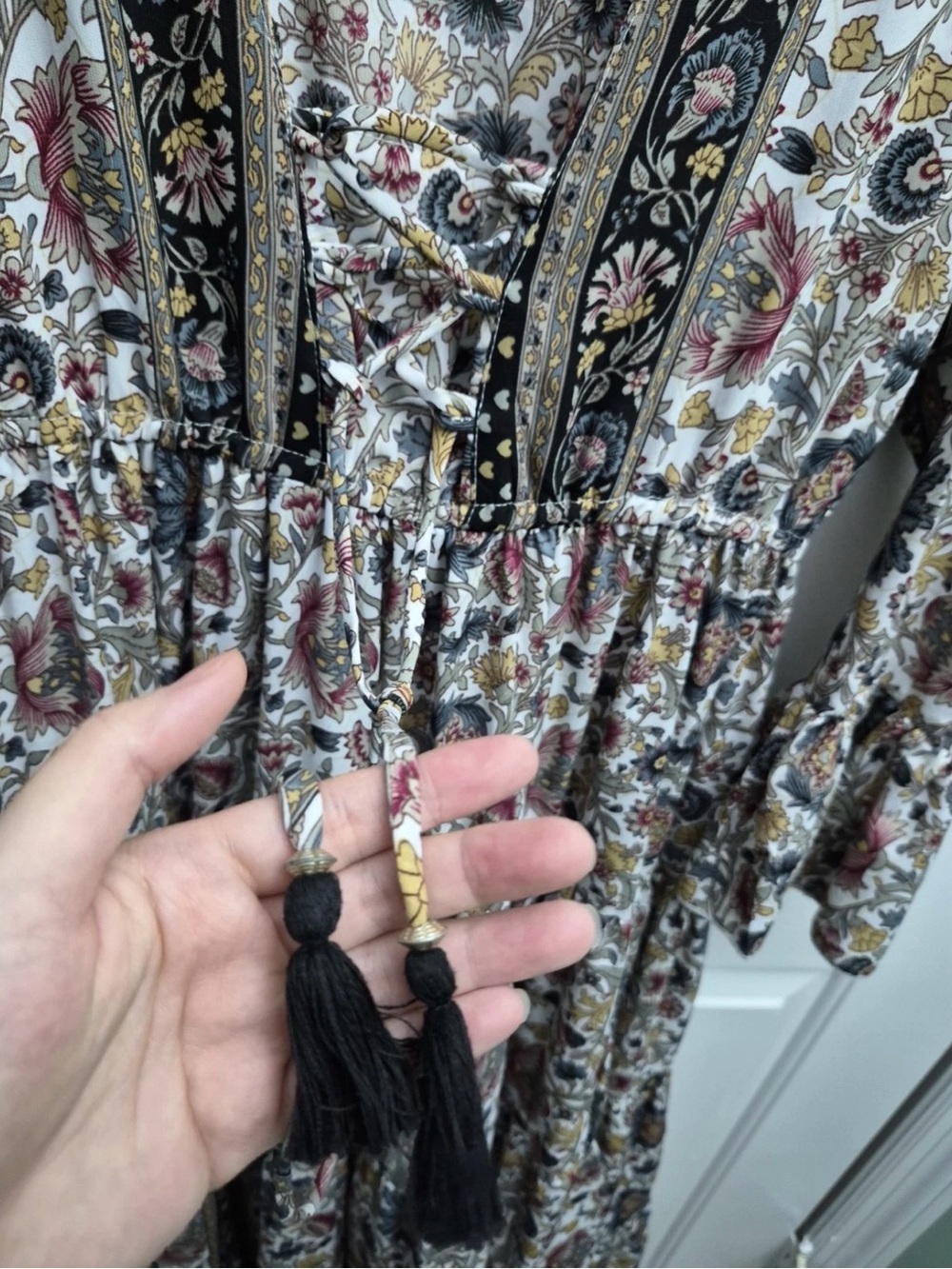Anthropologie Floral Lace-Up Maxi Dress - Cream, Pink, Olive, Navy - Picture 4 of 5